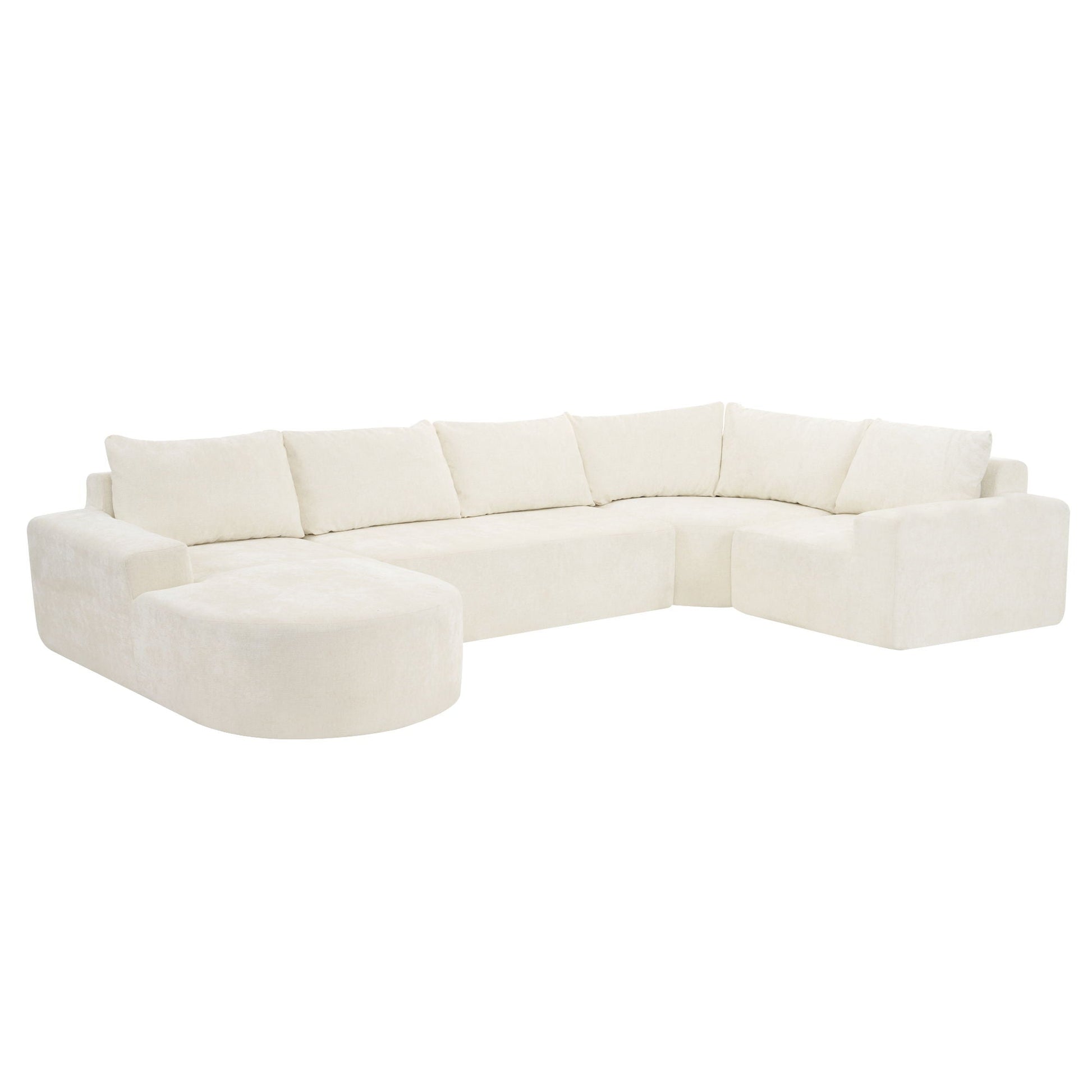 Modular Cloud Sectional Sofa Set with U-shaped layout, cream upholstery and round ottoman on Tampa Home & Garden Store