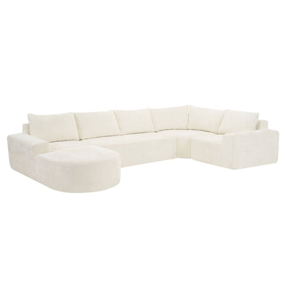 Modular Cloud Sectional Sofa Set with U-shaped layout, cream upholstery and round ottoman on Tampa Home & Garden Store
