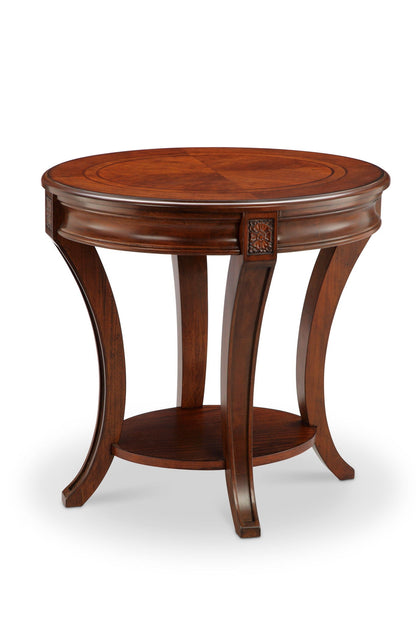 Winslet Oval Table end table in warm walnut with floral accents Unique Piece Furniture on Tampa Home & Garden Store