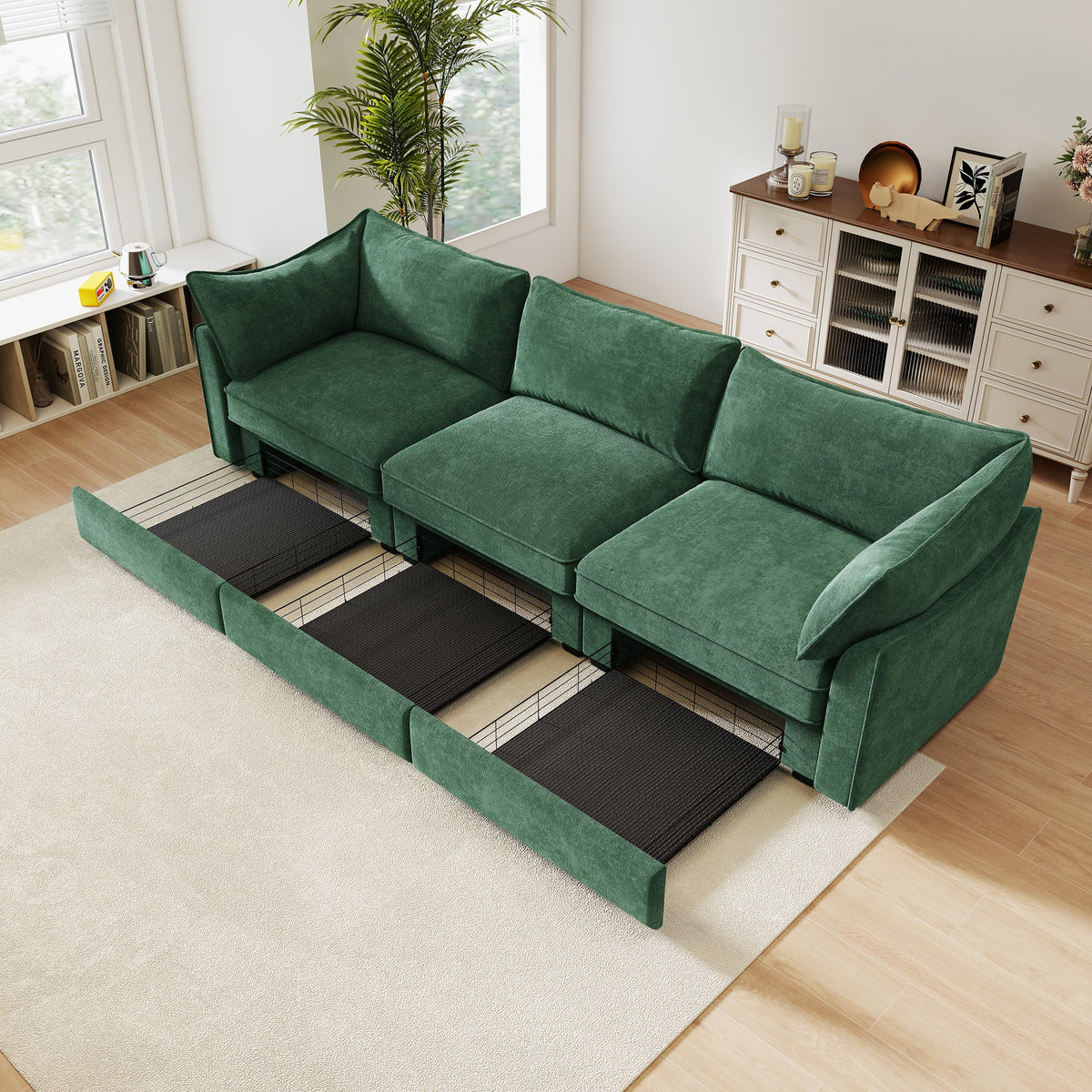 3 Seater Sofa with Pull Out Storage Drawers