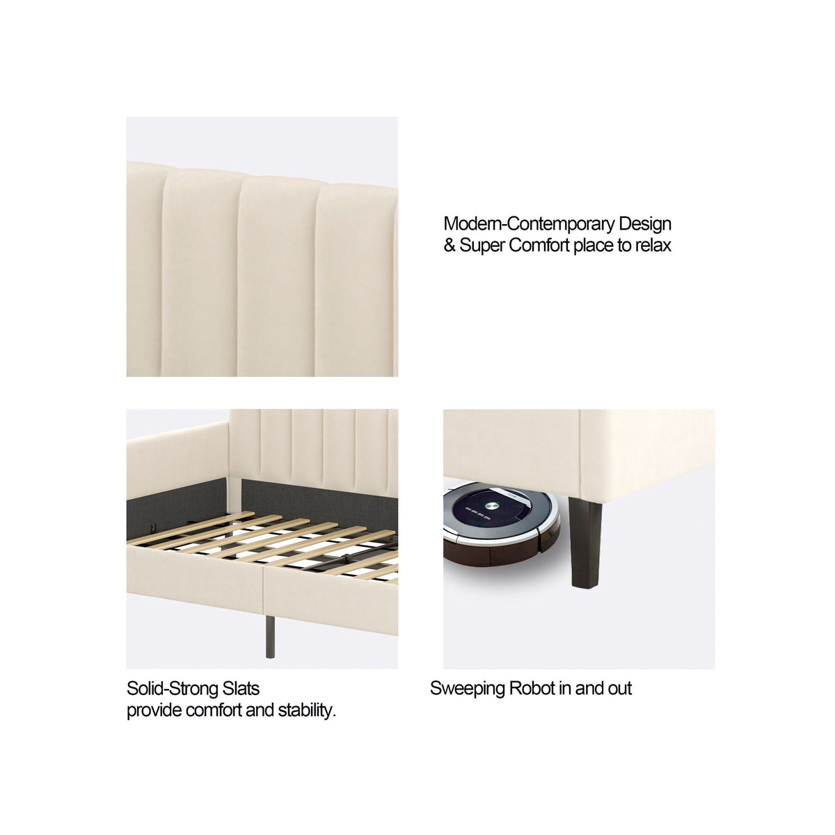 Elena Boucle Upholstered Daybed with ribbed tufted backrest in beige by HouseOfZazla on Tampa Home & Garden Store