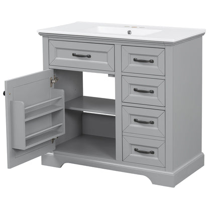 36in bathroom vanity with sink, gray cabinet, white countertop, HouseOfZazla, soft-close hinges on Tampa Home & Garden Store