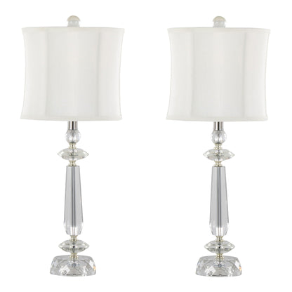 Karat Contemporary Crystal Table Lamps Set of 2 with clear crystal bodies, chrome accents and white softback shades on Tampa Home & Garden Store