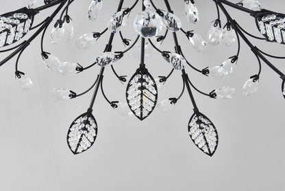 15-Light Crystal Ceiling Chandelier with black metal frame and hanging teardrop prisms on Tampa Home & Garden Store