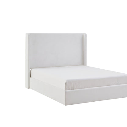 Carmen King Size Upholstered Wingback Bed White by HouseOfZazla white fabric headboard on Tampa Home & Garden Store