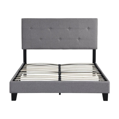 Upholstered platform bed with tufted headboard and wood slat support in gray by Unique Piece Furniture on Tampa Home & Garden Store