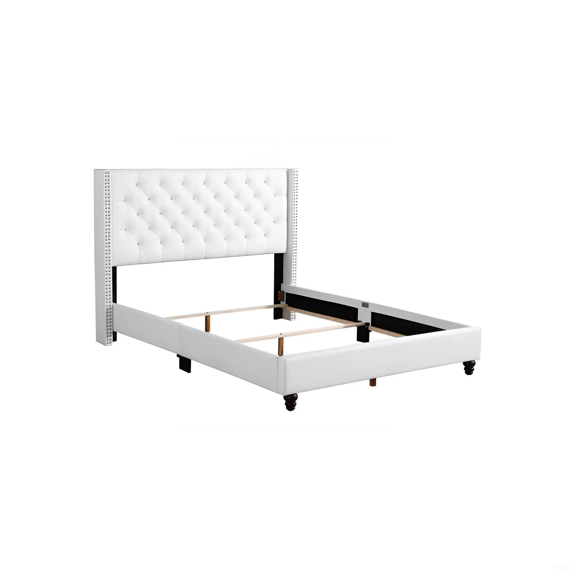 Upholstered Nailhead Trim Chic Bed white tufted headboard with black legs Unique Piece Furniture on Tampa Home & Garden Store