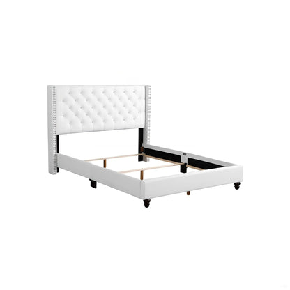 Upholstered Nailhead Trim Chic Bed white tufted headboard with black legs Unique Piece Furniture on Tampa Home & Garden Store