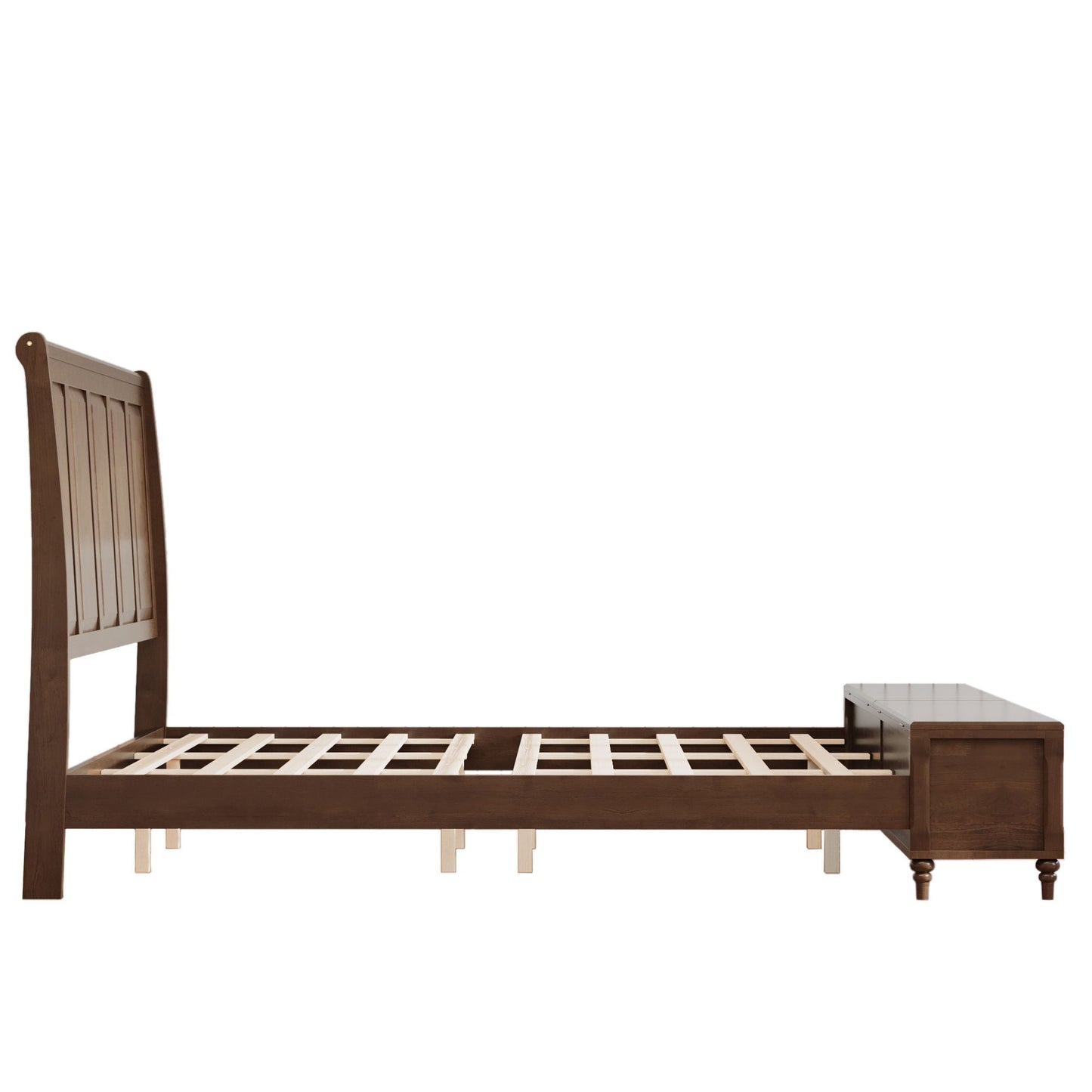 Modern Sleigh Bed with Tall Headboard and Bench