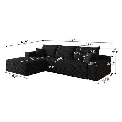 107-inch cloud sectional sofa with L-shaped chaise in black fabric by HouseOfZazla on Tampa Home & Garden Store