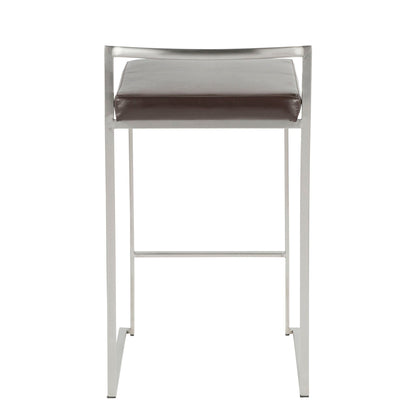 Contemporary stackable counter stool with padded brown seat and chrome frame on Tampa Home & Garden Store