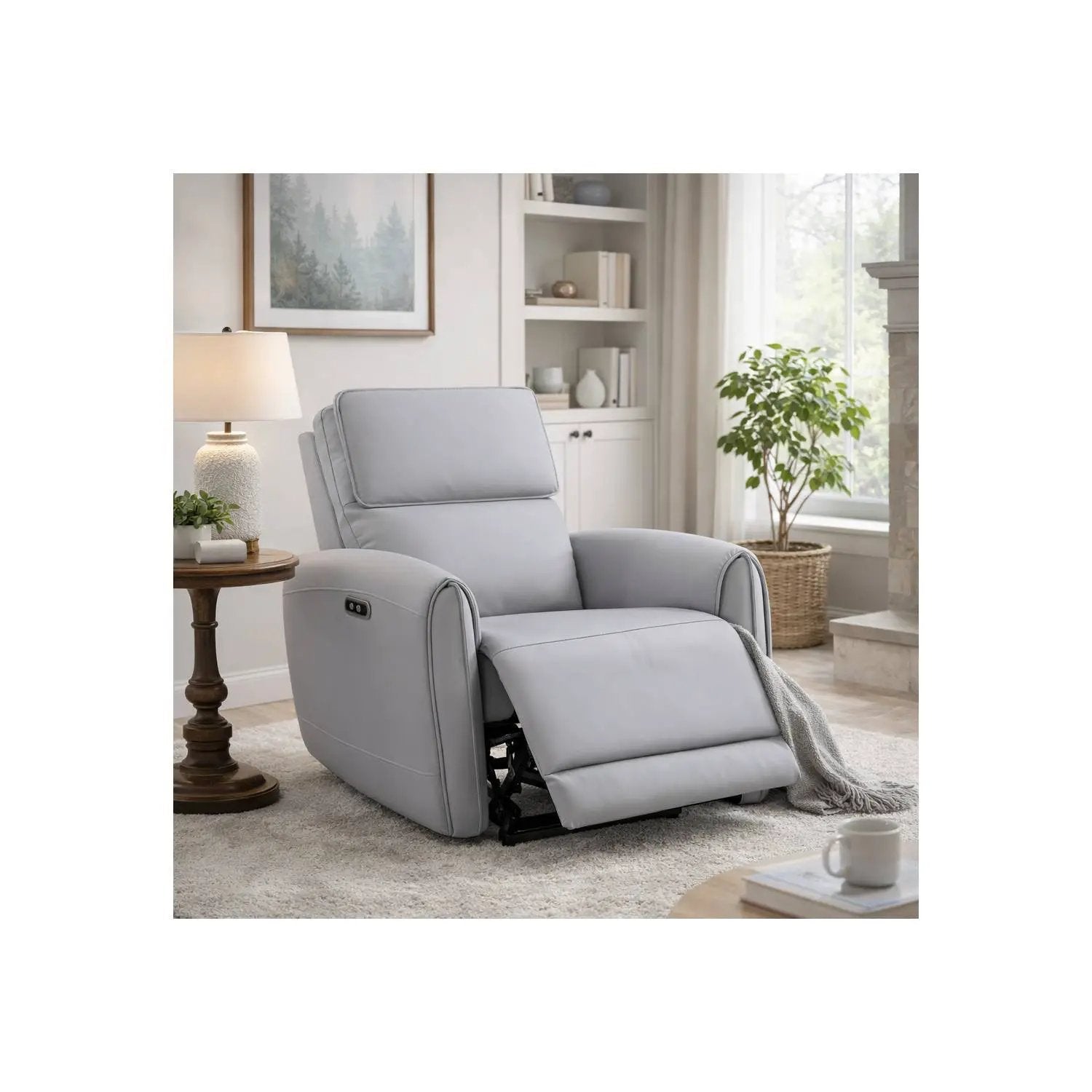 Jeromie Power Motion Recliner With USB Port in gray faux leather on Tampa Home & Garden Store