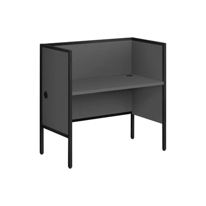 Work station cubicle with fabric panels, black metal frame, built-in desk, cable grommet on Tampa Home & Garden Store