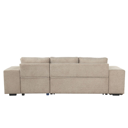 Beige fabric L-shaped sleeper sectional couch by HouseOfZazla with reversible configuration on Tampa Home & Garden Store