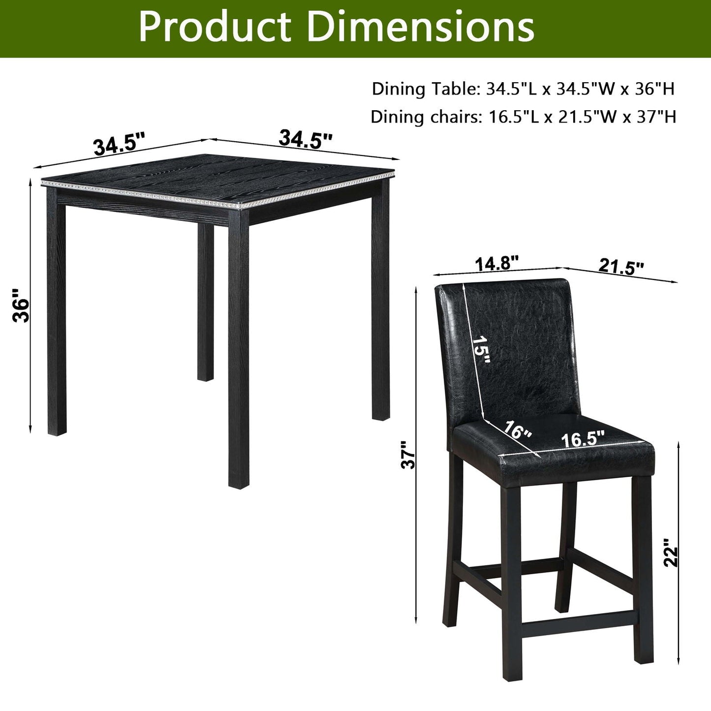 5 Piece Counter Height Table Set by HouseOfZazla black table and 4 upholstered chairs on Tampa Home & Garden Store