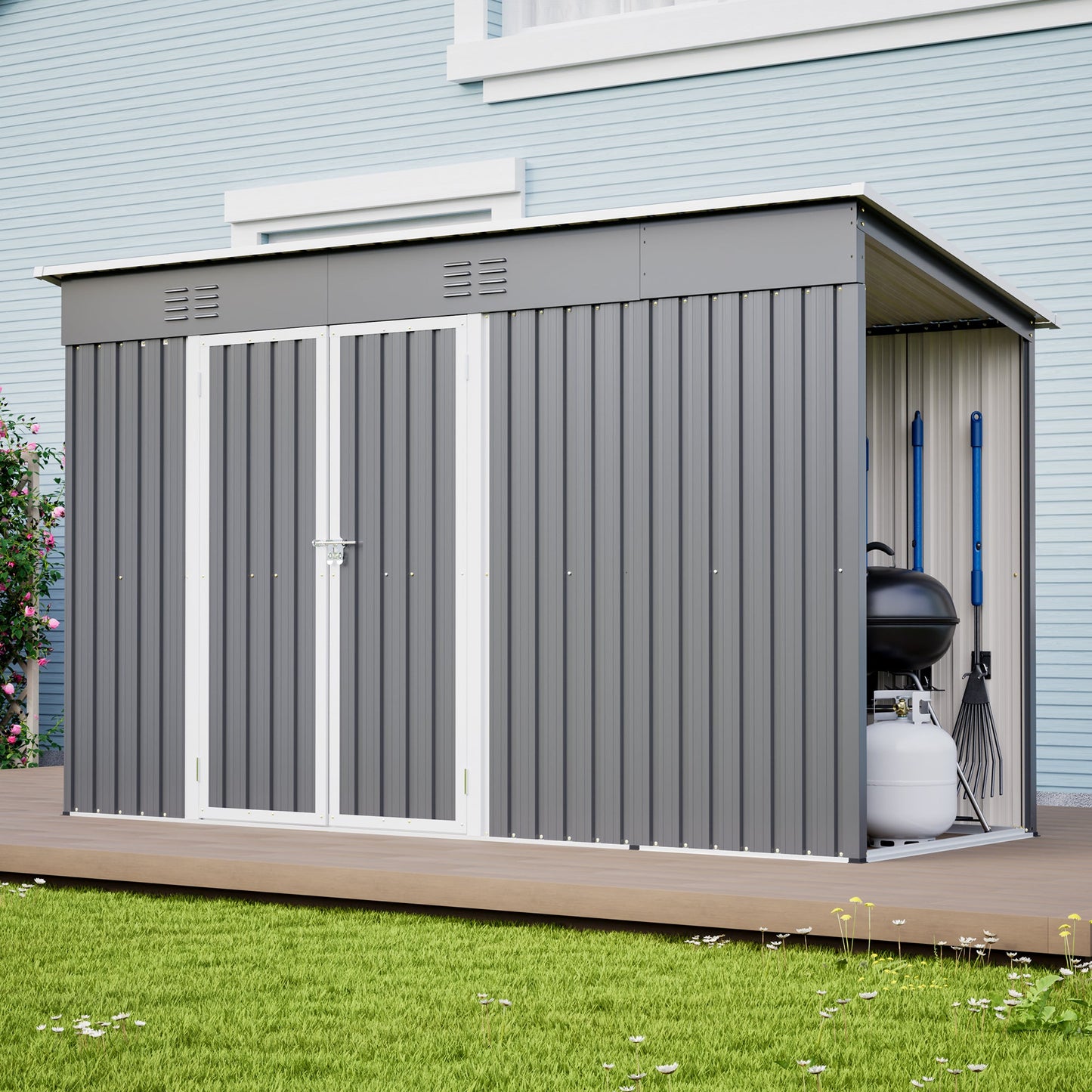 Outdoor Metal Shed with Lockable Door and Floor