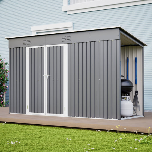 10x4 outdoor gray metal storage shed by HouseOfZazla with lockable doors and floor frame on Tampa Home & Garden Store