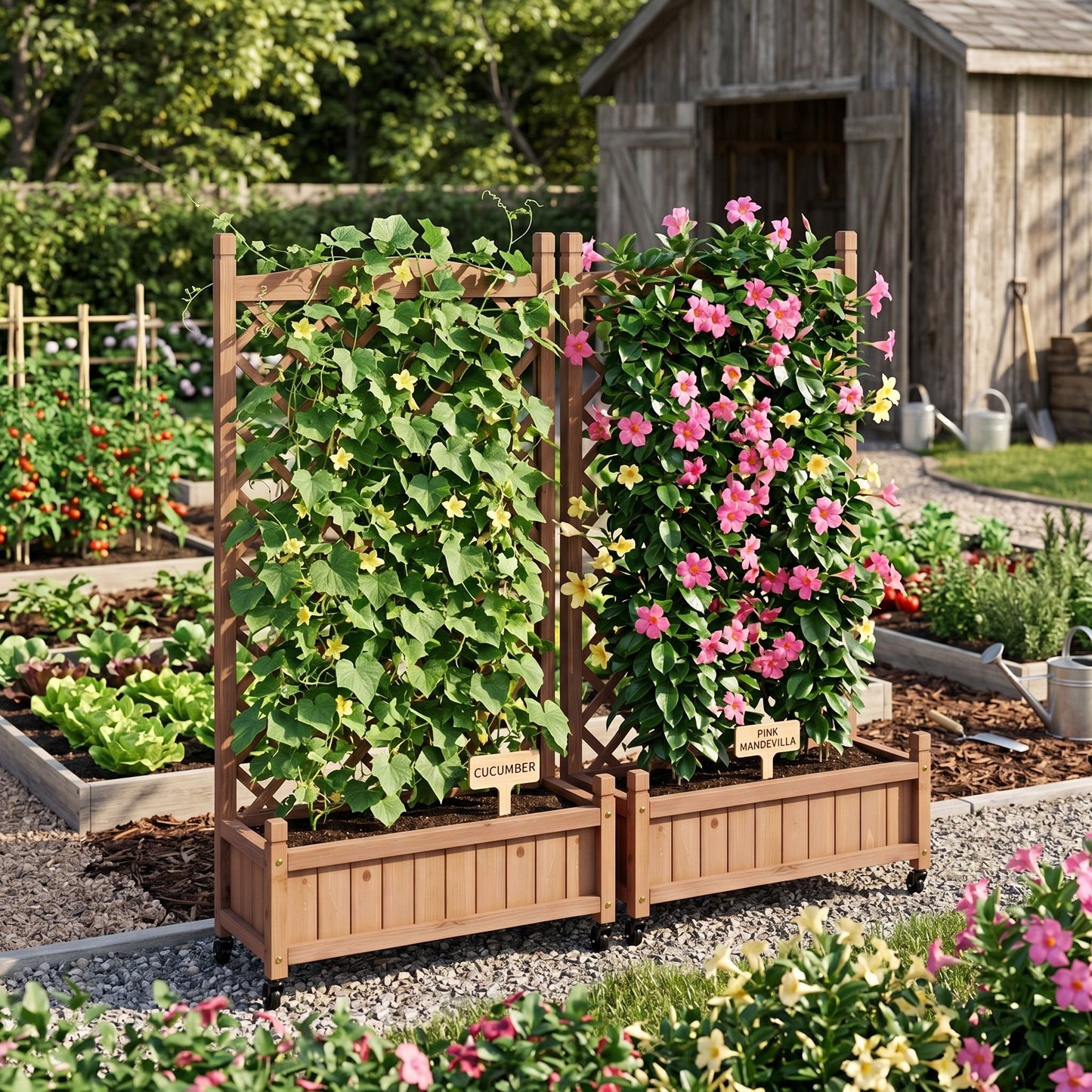 Outdoor Raised Garden Bed with Trellis 2 Pack