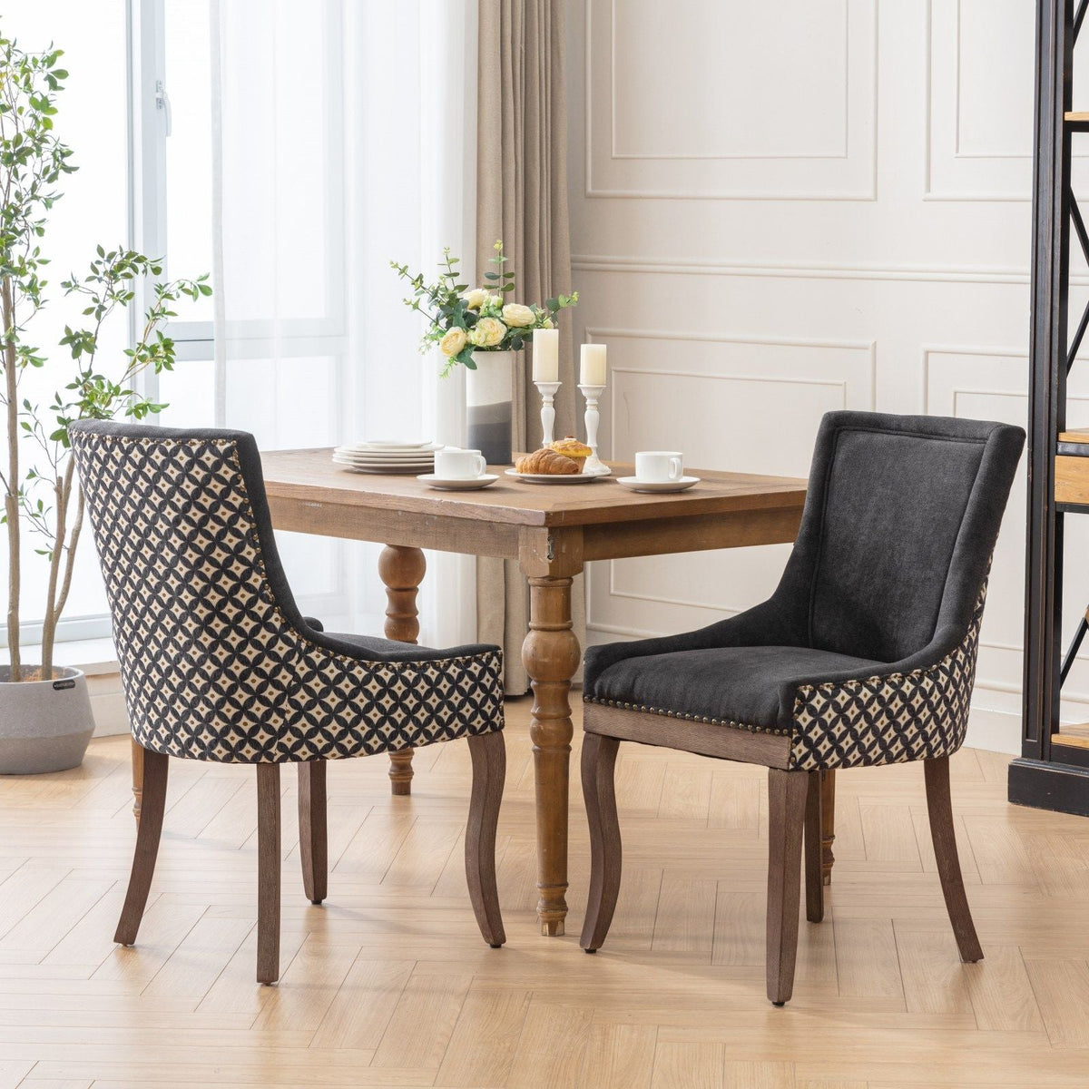 Ultra Side Dining Chair Set with wood legs; dark gray seats and geometric sides, 2 chairs on Tampa Home & Garden Store