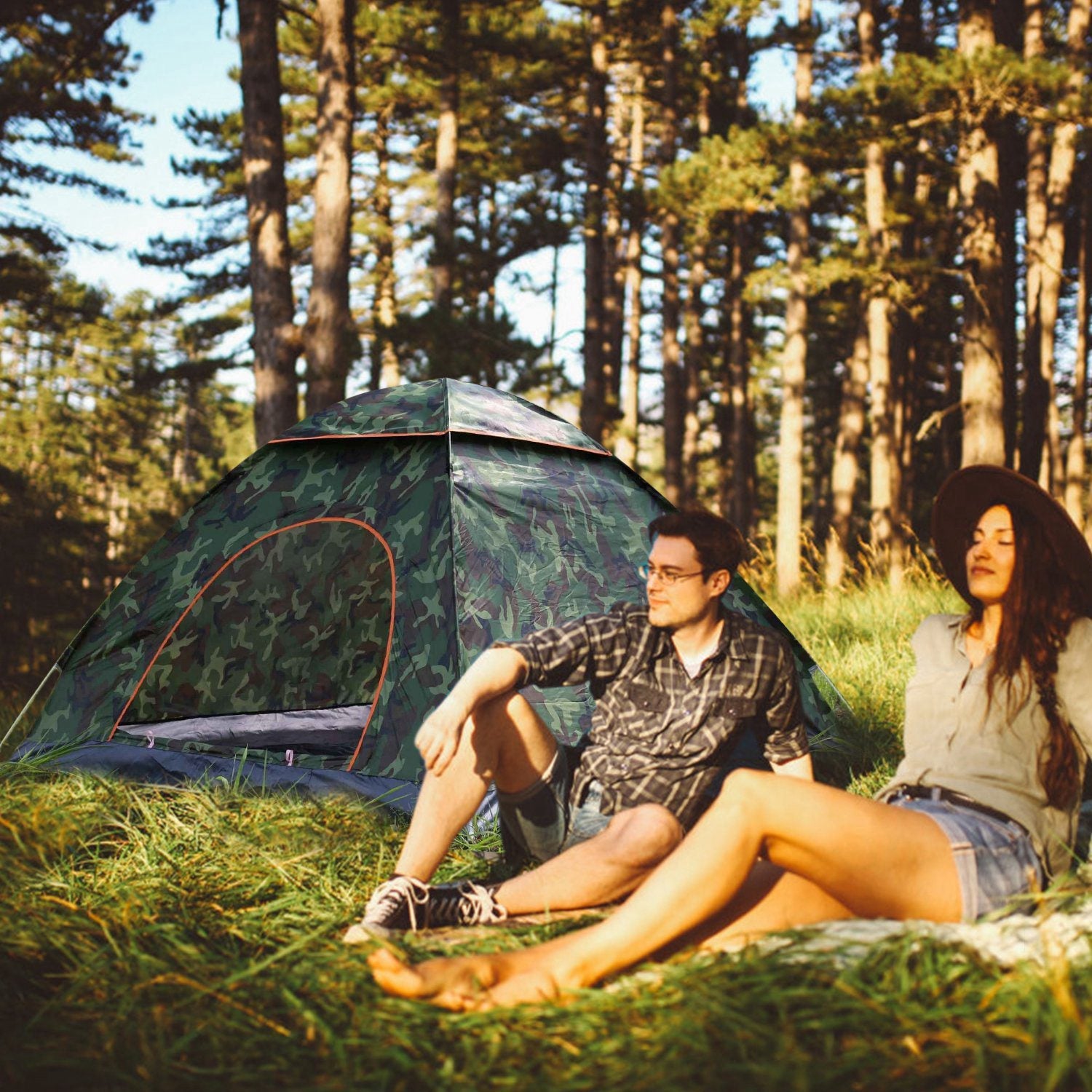 GemGear 4-person camo pop-up camping tent with two mosquito-net doors for instant setup on Tampa Home & Garden Store