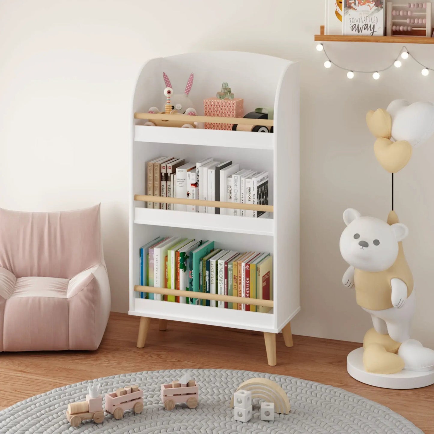 Bookshelf 3 Tier Book Organizer with Toy Storage white, kid-friendly decor on Tampa Home & Garden Store