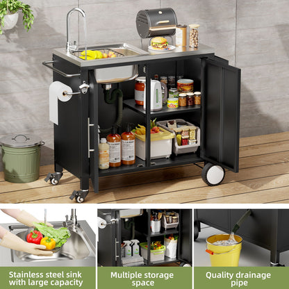 Outdoor Grill Cart With Sink and Storage Cabinet