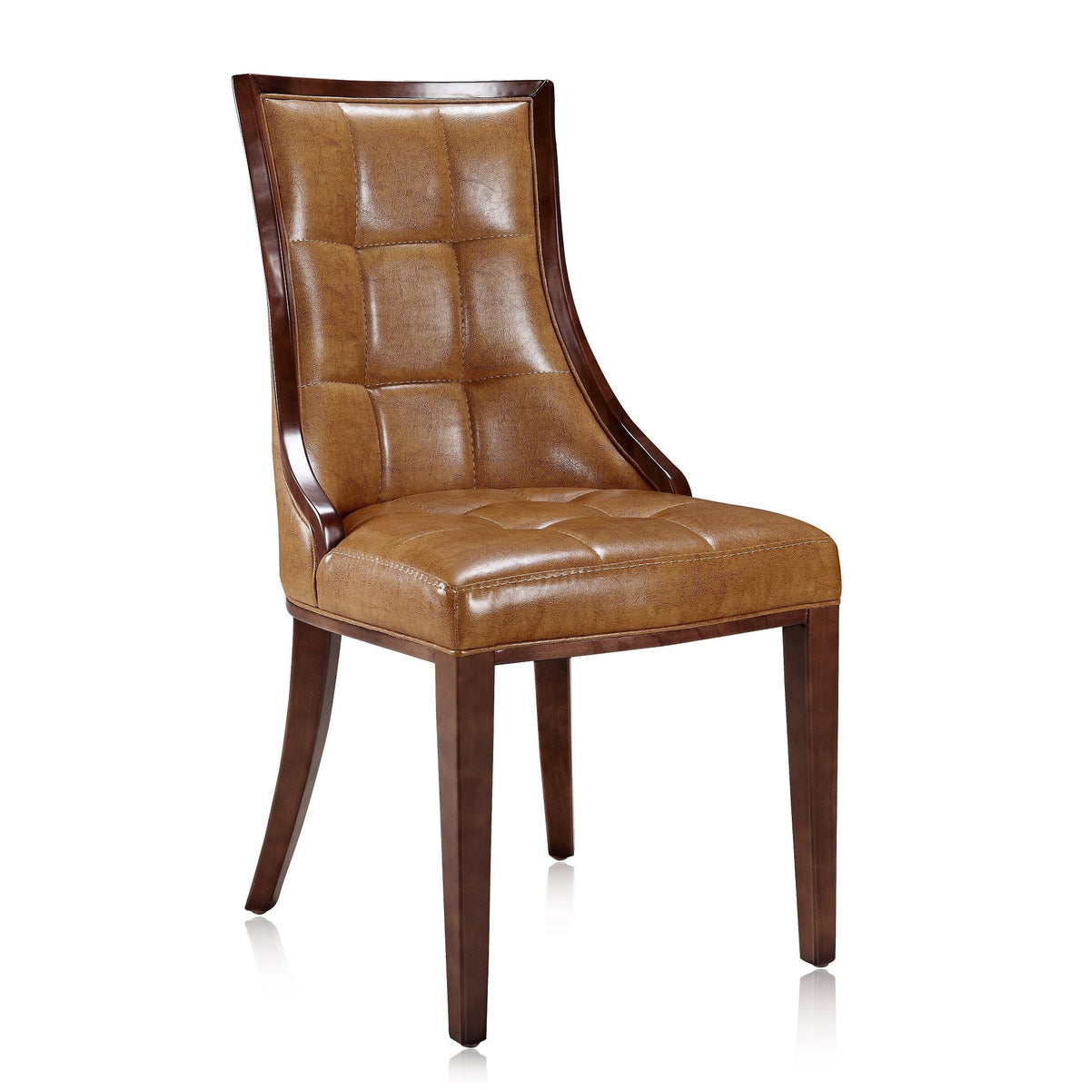 Fifth Avenue dining chair set of 2, tan leather upholstery with dark wood frame, HouseOfZazla on Tampa Home & Garden Store