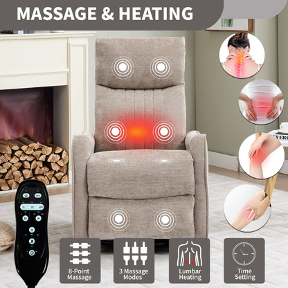 Khaki Heat Massage Recliner Chair and Swivel