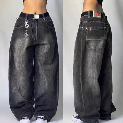 High Waist Retro Distressed Black Gray Wide-leg Jeans FLIPSTYLEZLLC, distressed denim, front & back on Tampa Home & Garden Store