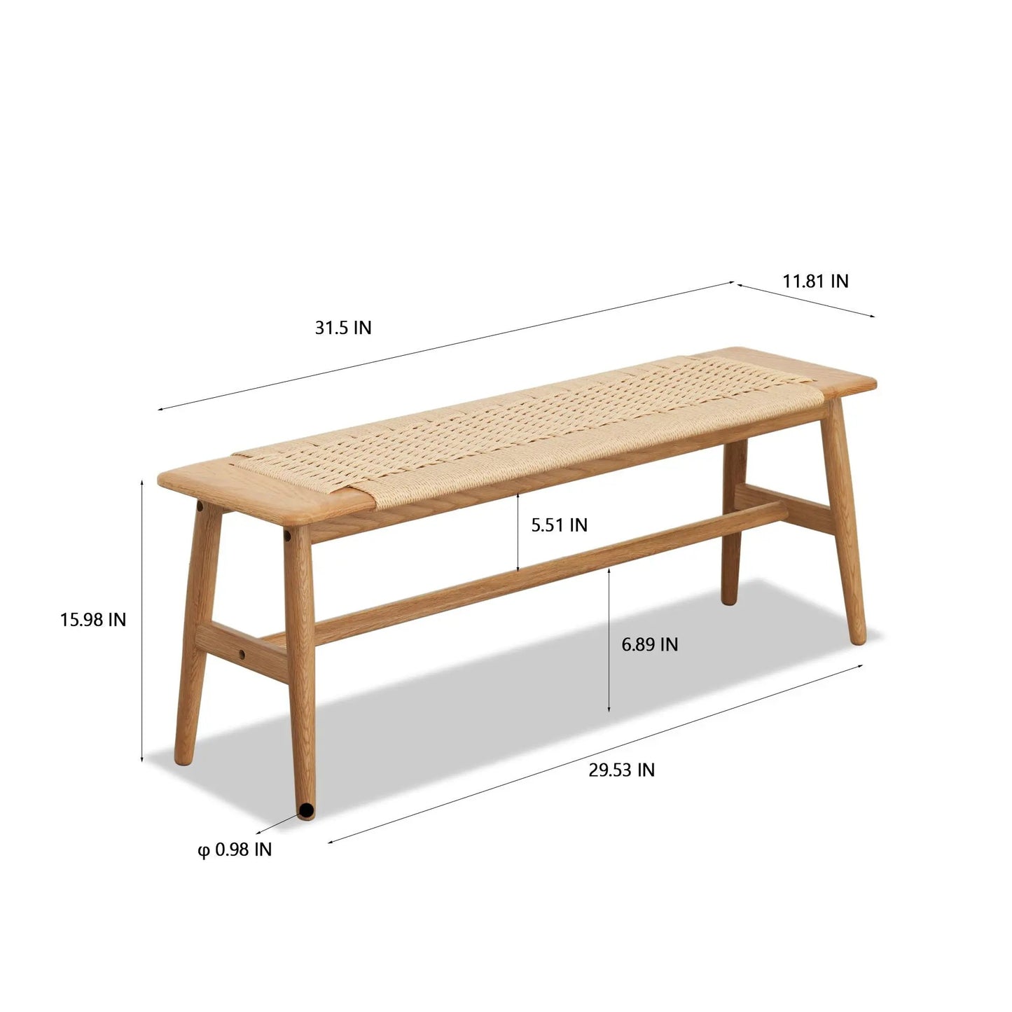 Woven Design Dining Bench in Natural Oak