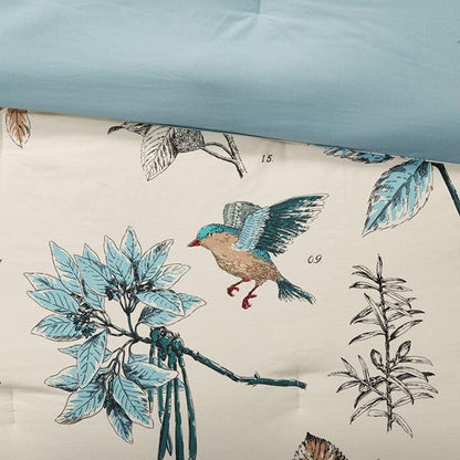 7 piece cotton twill comforter set Cal King with teal botanical bird print by HouseOfZazla on Tampa Home & Garden Store