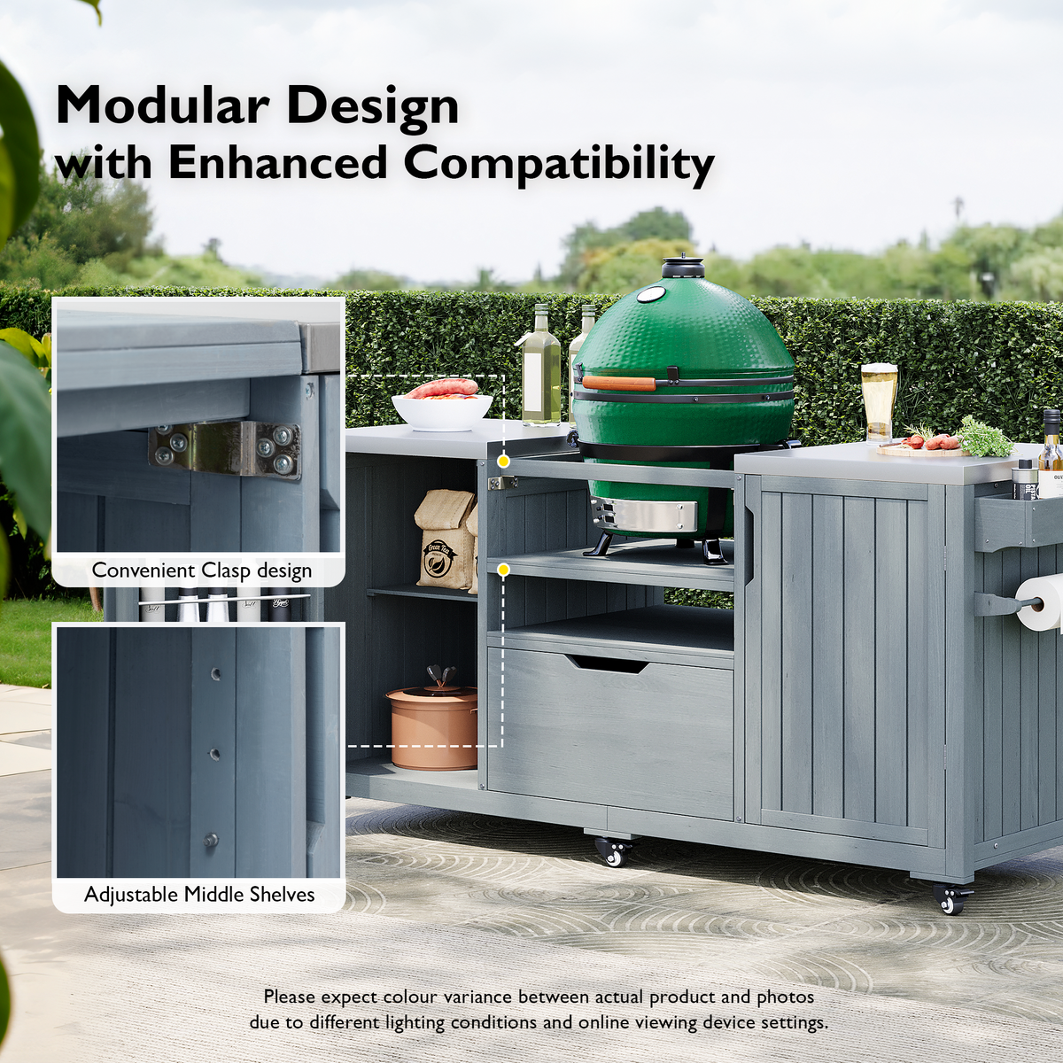 K&K 66.5in Outdoor Kitchen Island for Big Green Egg Grills, gray modular HouseOfZazla on Tampa Home & Garden Store