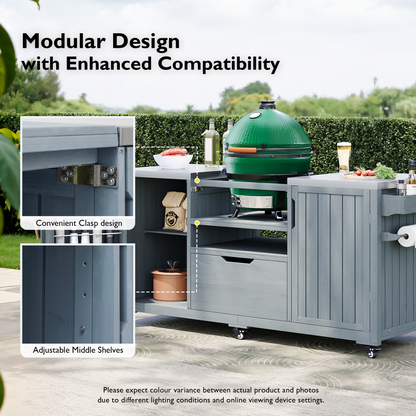 K&K 66.5in Outdoor Kitchen Island for Big Green Egg Grills, gray modular HouseOfZazla on Tampa Home & Garden Store