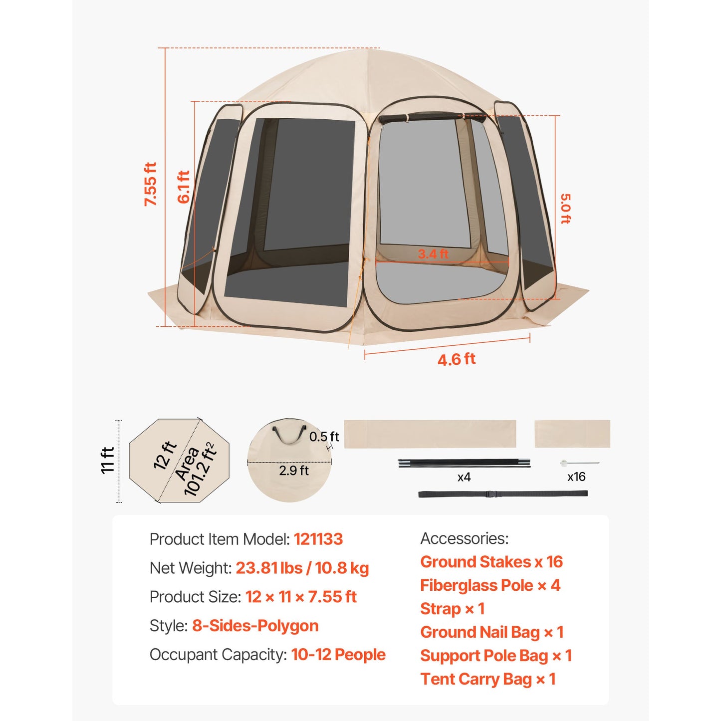 Vevor 12 X 11 Ft Mesh Screen House Tent for Patio