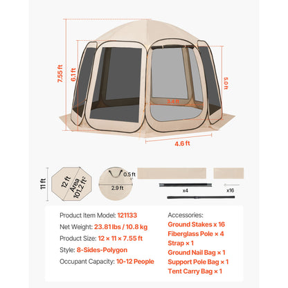 Vevor 12 X 11 Ft Mesh Screen House Tent for Patio