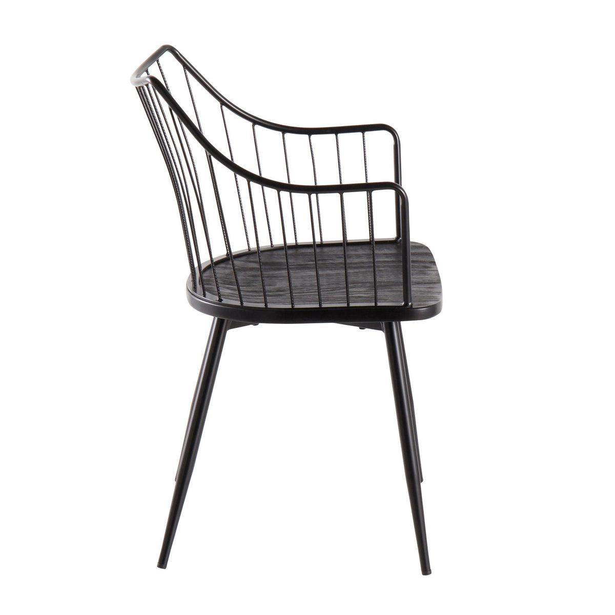 Winston Farmhouse Chair with metal frame in black, curved back and dark wood seat on Tampa Home & Garden Store