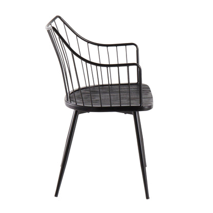 Winston Farmhouse Chair with metal frame in black, curved back and dark wood seat on Tampa Home & Garden Store