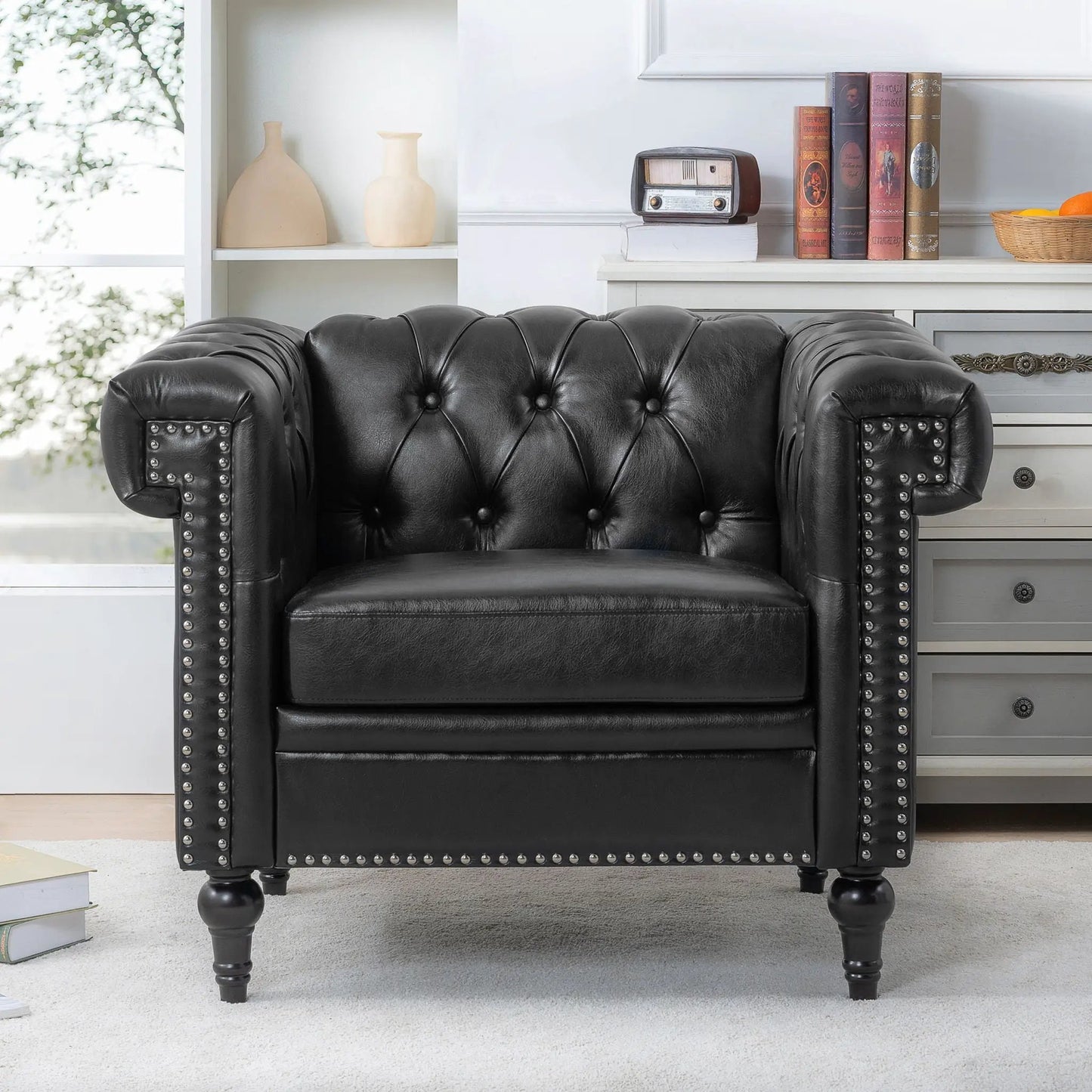1 Seater Sofa Living Room tufted leather armchair with nailhead trim Unique Piece Furniture on Tampa Home & Garden Store