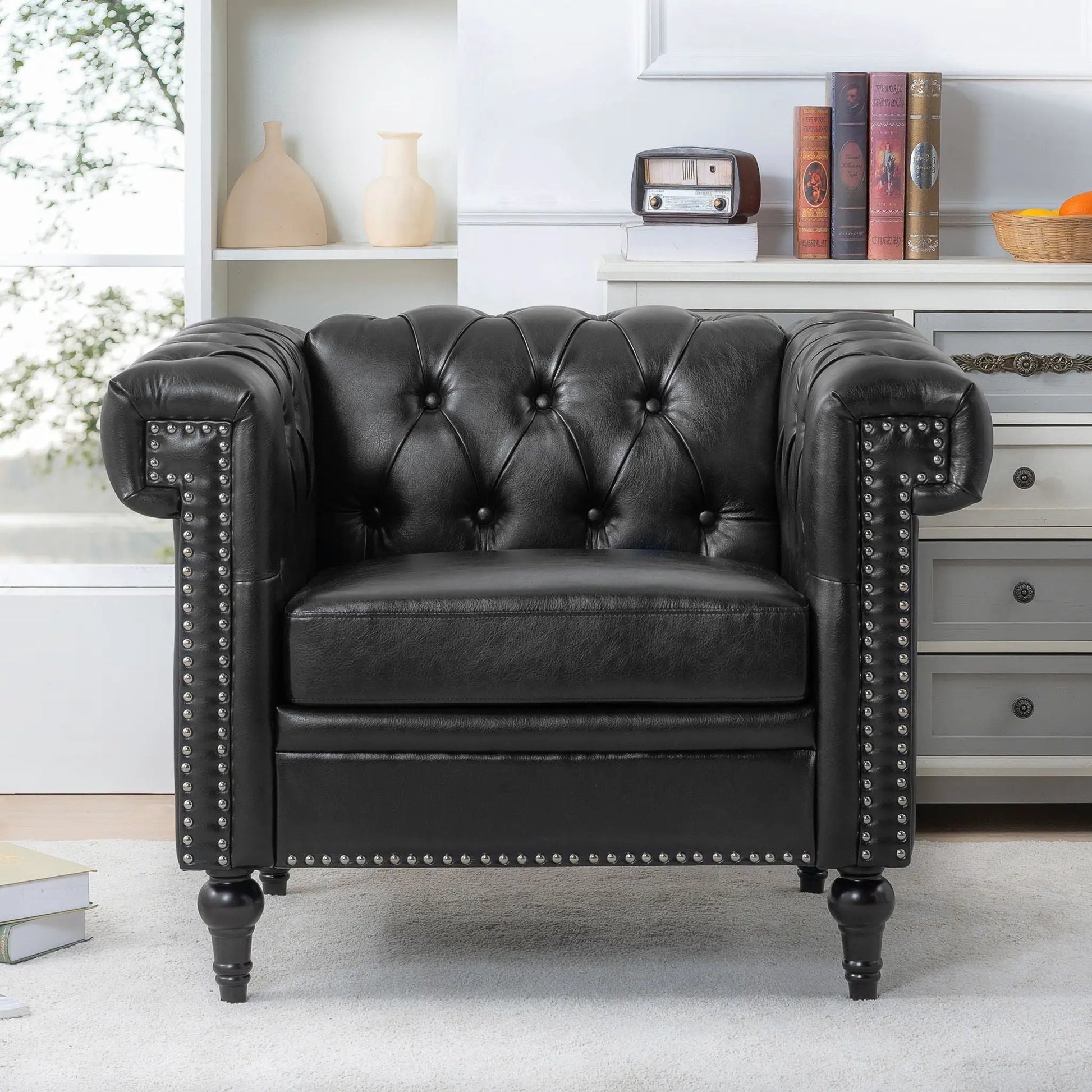 1 Seater Sofa Living Room tufted leather armchair with nailhead trim Unique Piece Furniture on Tampa Home & Garden Store