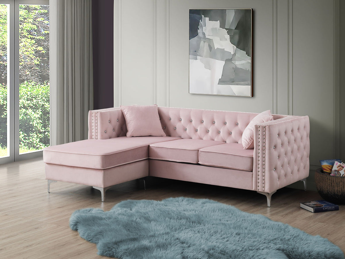 Paige Sofa Chaise and Elegant Tufted Steel Legs