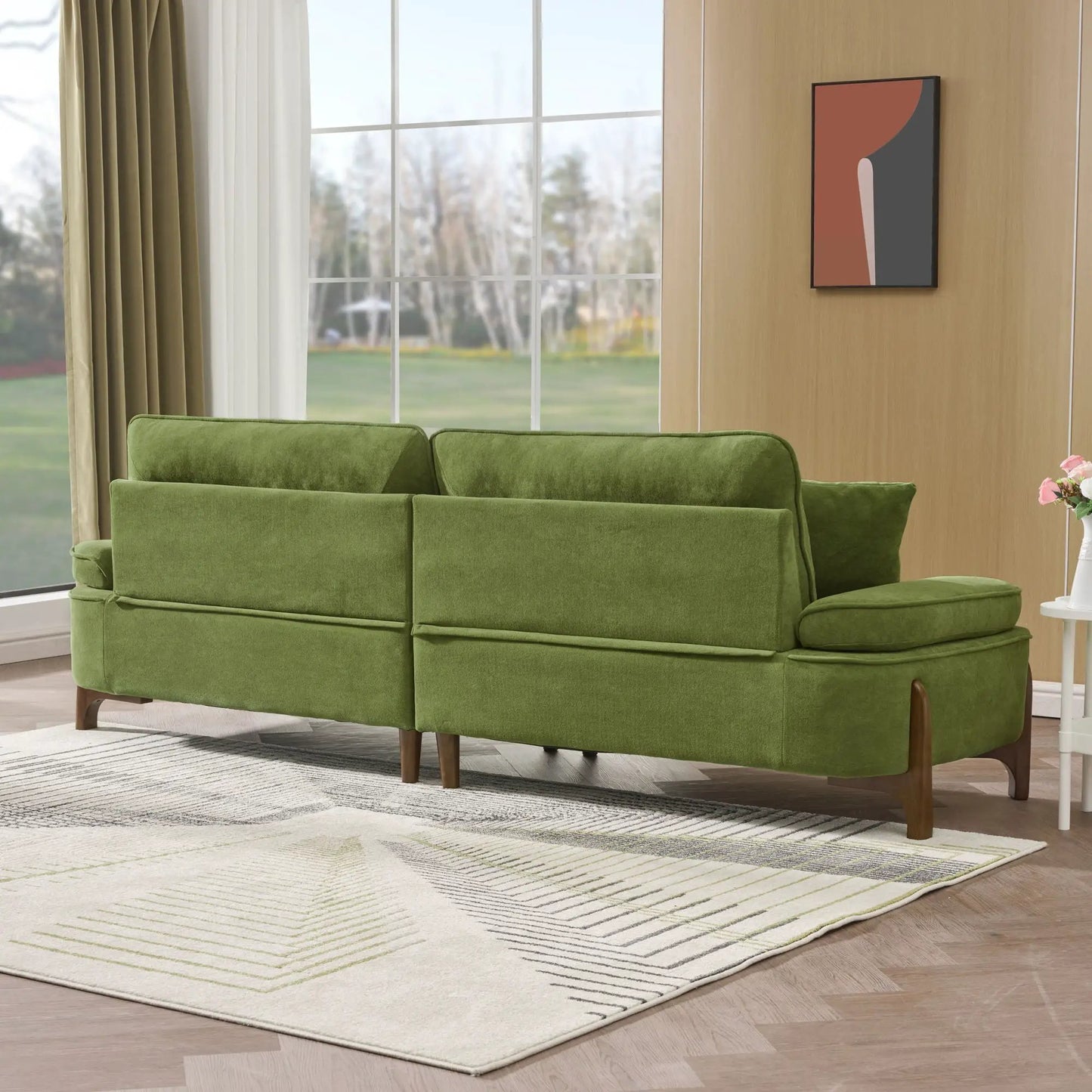 Stationary sofa green upholstery with pillows, deep seated, by Unique Piece Furniture on Tampa Home & Garden Store