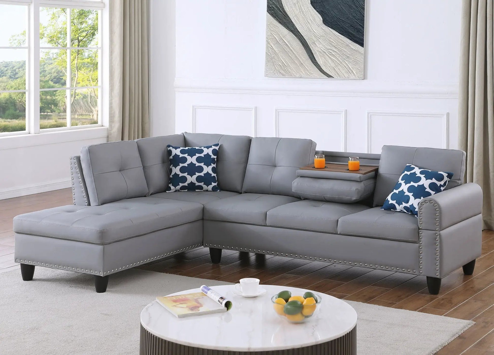 Irine gray sectional sofa with ottoman, 2-piece set, upholstery Unique Piece Furniture on Tampa Home & Garden Store