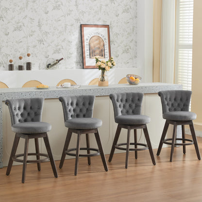Counter-height bar stools in grey velvet with tufted backs and dark wood legs six 360° swivel on Tampa Home & Garden Store