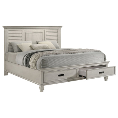 Capistrano 2 Drawer Bed by HouseOfZazla in weathered gray with built-in storage drawers and paneled headboard on Tampa Home & Garden Store