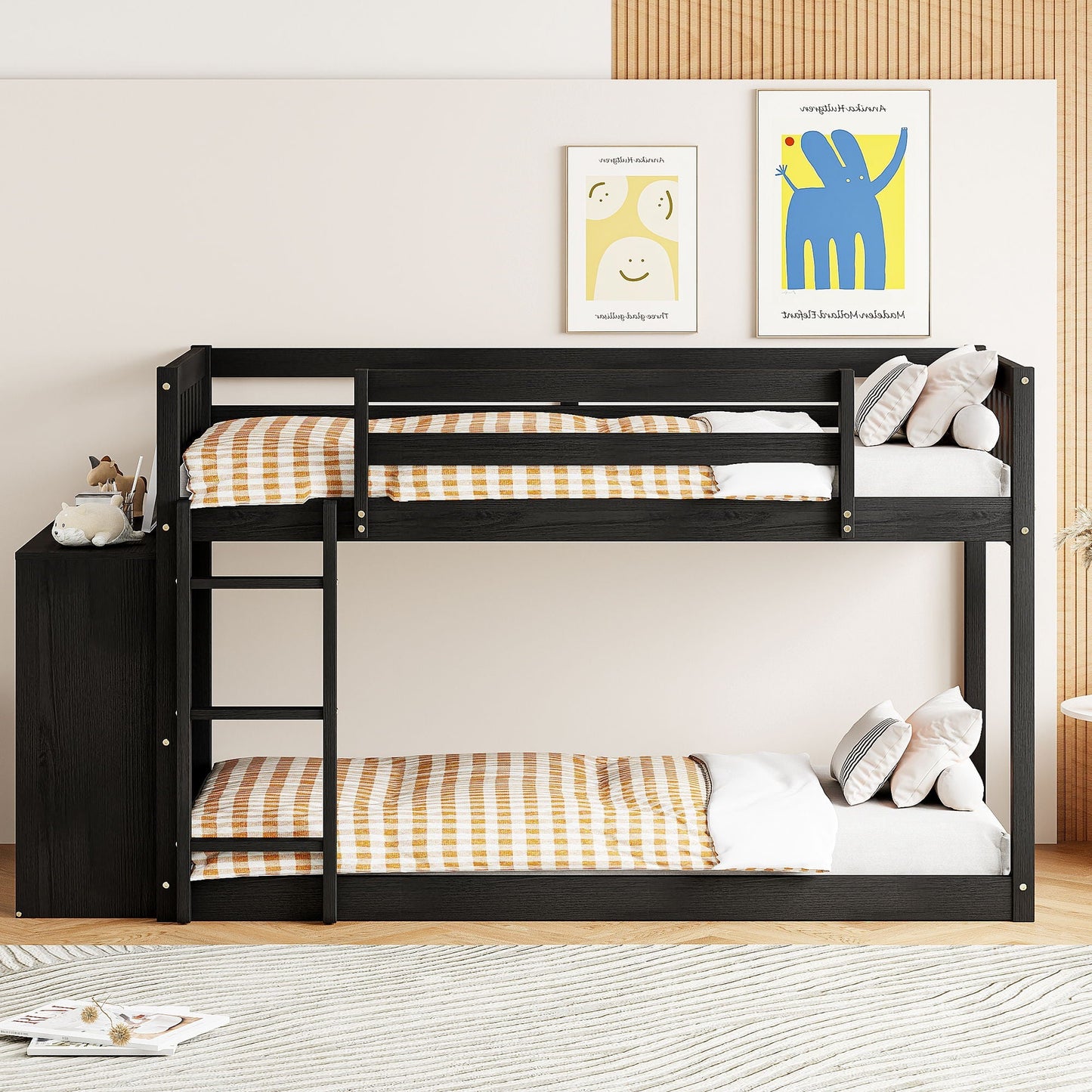 Solid Pine Bunk Bed with Drawers and Shelves