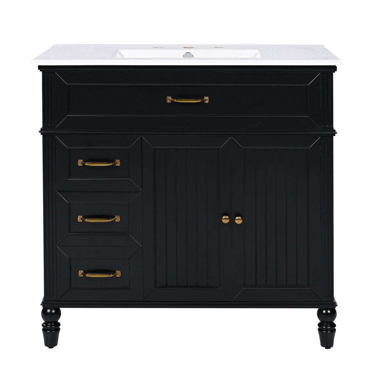 Bathroom Vanity With Sink And Drawers black solid wood white top gold hardware HouseOfZazla on Tampa Home & Garden Store