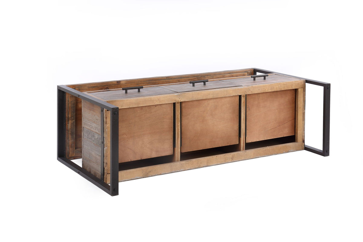 Reclaimed Wood Media TV Console Table with 3 Drawers and Open Shelf in Antique Gray on Tampa Home & Garden Store