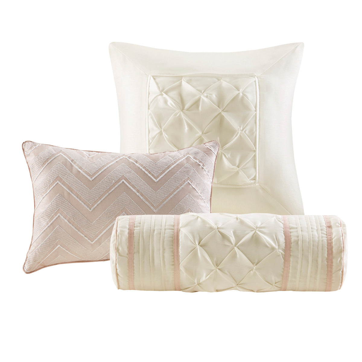 7 Piece Tufted Blush Comforter Set for Cal King