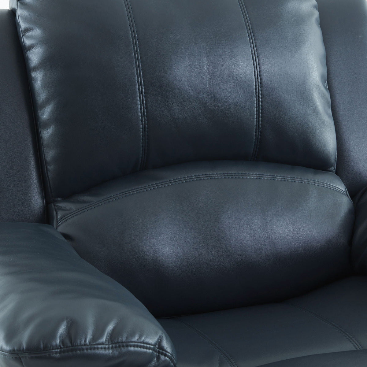 Charlotte gel glider recliner blue leather close-up with seam detailing on Tampa Home & Garden Store