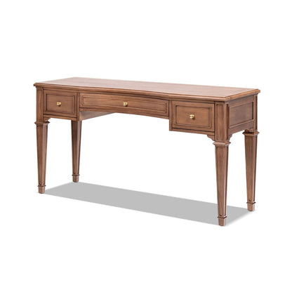 Brown executive desk with 3 drawers, satin-gold hardware, tapered legs, HouseOfZazla on Tampa Home & Garden Store
